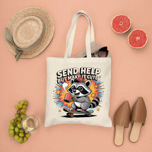 “Send Help But Make It Cute Tote Bag Memez Store funny design”