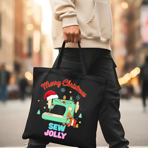 Sew Jolly Tote Bag with spool and holly design