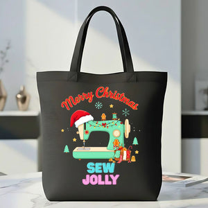 Sew Jolly Tote Bag with spool and holly design