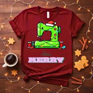 Sew Merry Meme Funny T-Shirt with crafting pun design