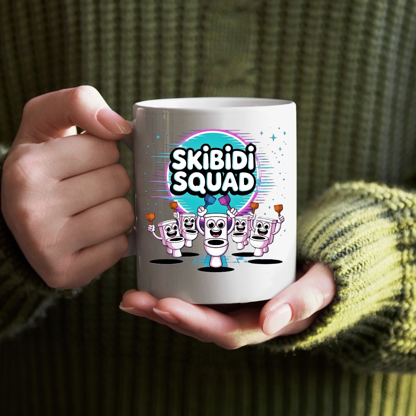 Skibidi meme coffee mug close-up