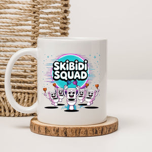 Skibidi meme coffee mug close-up