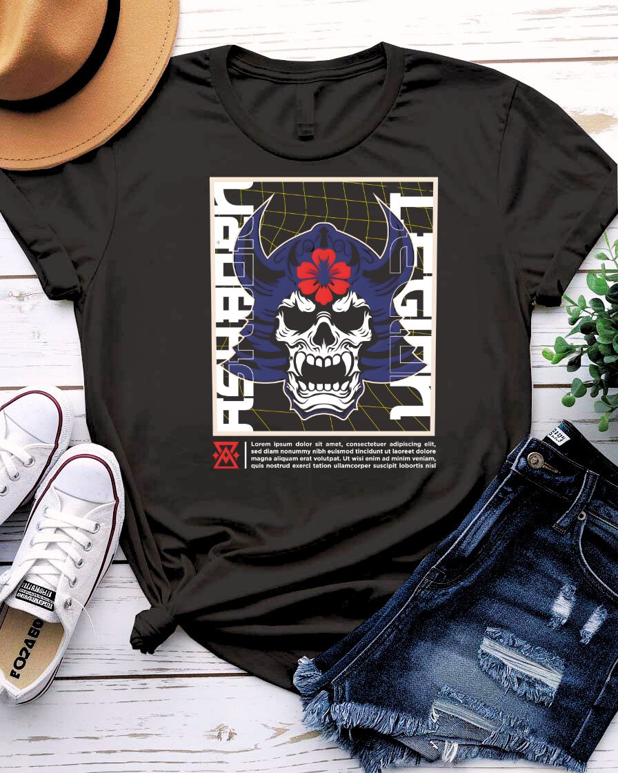 Skull Gothic Streetwear Tee with Victorian skull and roses on model