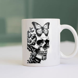 Skull with butterfly funny dark humor ceramic coffee mug