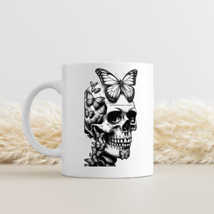 Skull with butterfly funny dark humor ceramic coffee mug