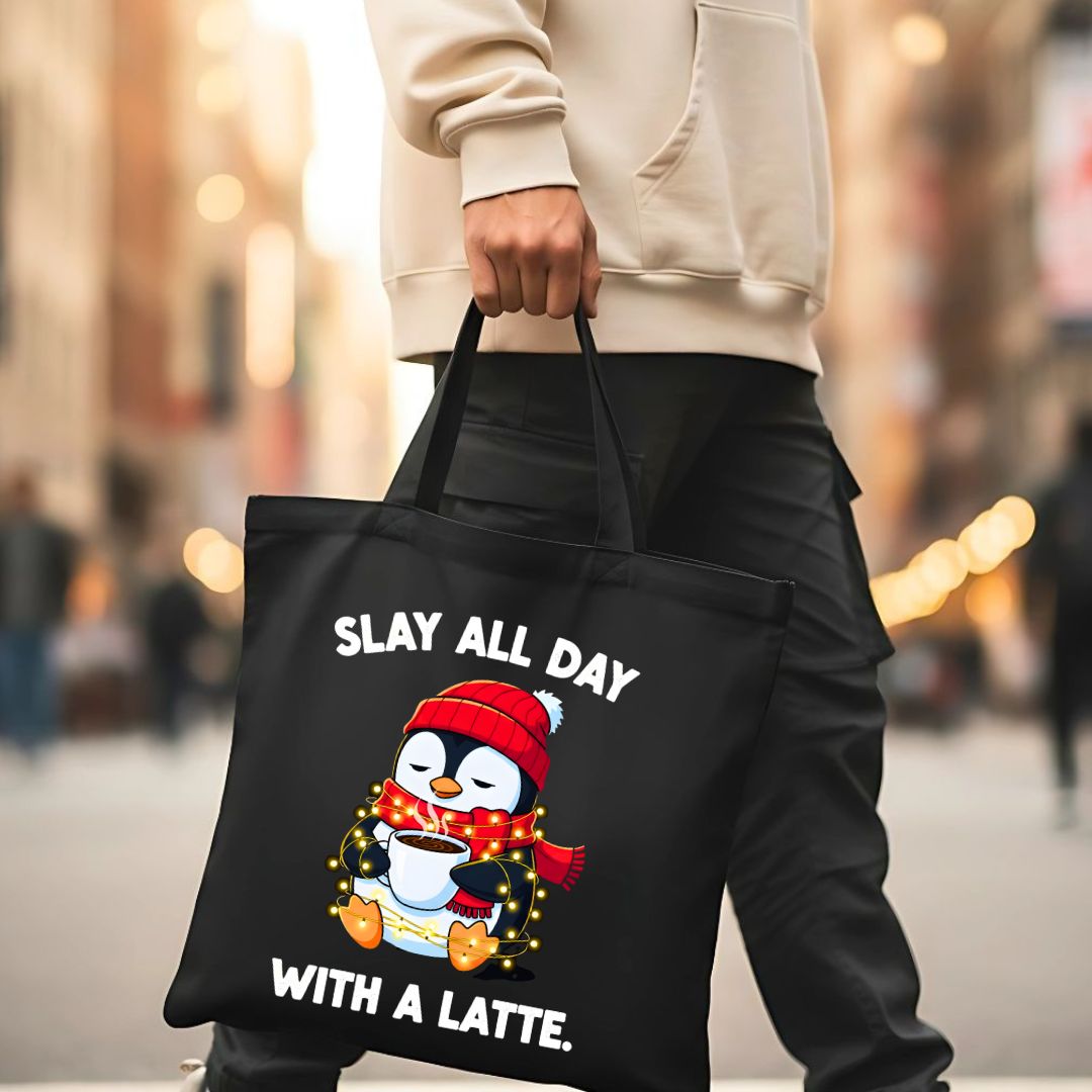 Slay All Day Coffee Christmas funny festive tote bag