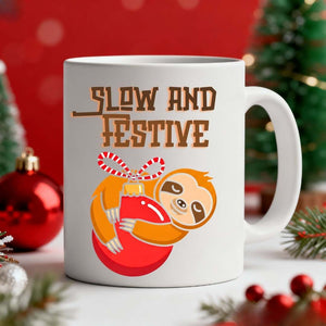 “Slow & Festive Meme Christmas Mug – funny turtle coffee mug for lazy holiday mornings by Memez.Store