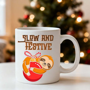 “Slow & Festive Meme Christmas Mug – funny turtle coffee mug for lazy holiday mornings by Memez.Store