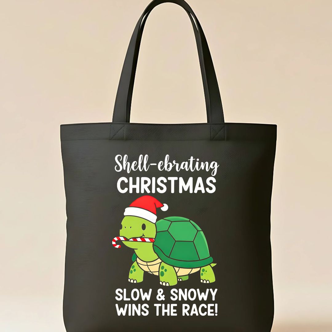 Slow & Snowy Wins The Race Tote Bag with winter pun design