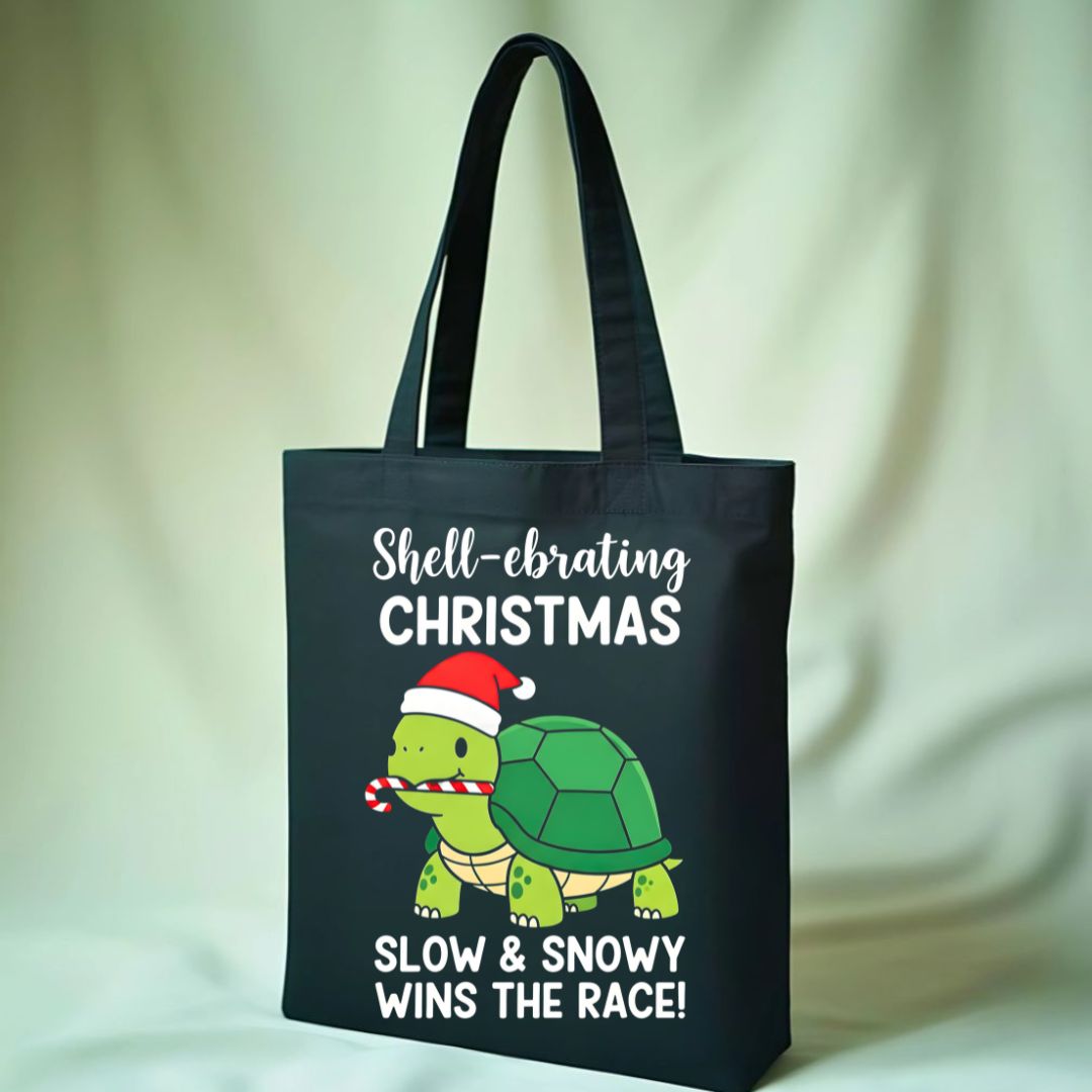 Slow & Snowy Wins The Race Tote Bag with winter pun design
