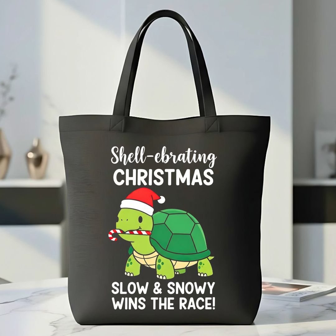 Slow & Snowy Wins The Race Tote Bag with winter pun design