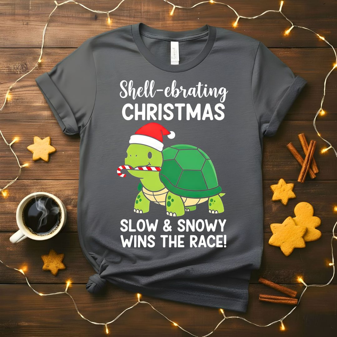 Slow and Snowy Wins The Race cozy winter tortoise t-shirt