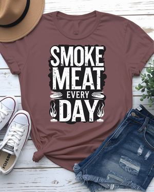Smoke Meat Everyday Funny BBQ Meme Tee – Unisex grilling humor t-shirt with bold white text from Memez Store