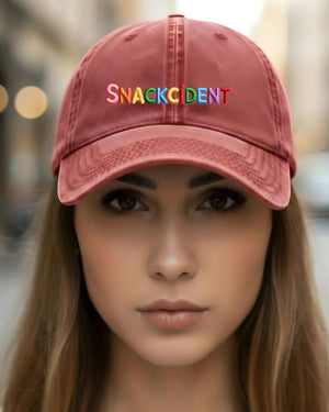 Snackcident embroidered cotton dad hat meme design