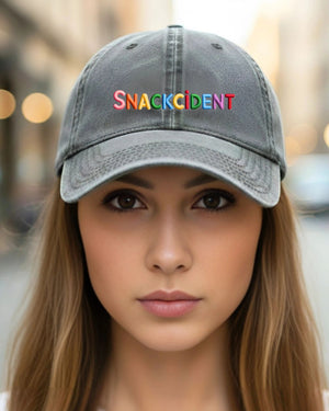 Snackcident embroidered cotton dad hat meme design