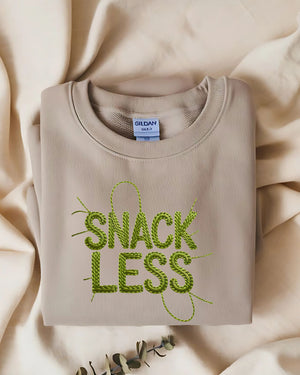 Cozy foodie humor embroidered sweatshirt snackless