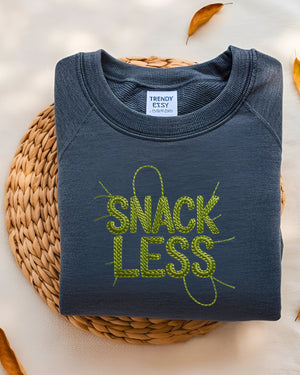 Cozy foodie humor embroidered sweatshirt snackless