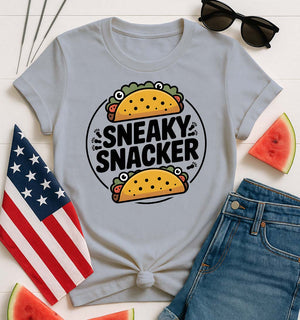 Sneaky Snacker Funny Meme T-shirt by Memez Store with food-themed design