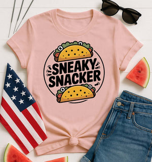 Sneaky Snacker Funny Meme T-shirt by Memez Store with food-themed design
