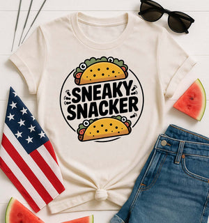 Sneaky Snacker Funny Meme T-shirt by Memez Store with food-themed design
