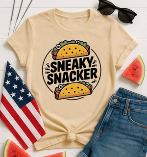 Sneaky Snacker Funny Meme T-shirt by Memez Store with food-themed design