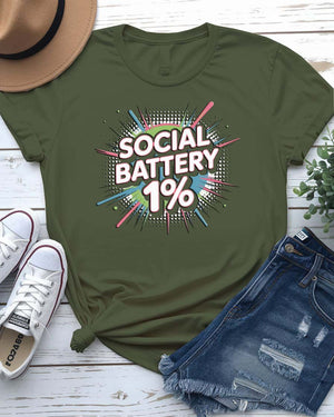 “Social Battery 1% funny geek meme shirt by Memez Store”