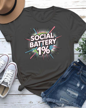 “Social Battery 1% funny geek meme shirt by Memez Store”