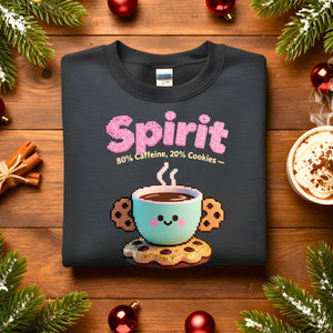 Spirit 80% Caffeine 20% Cookie Christmas Sweatshirt, funny coffee and cookie meme holiday pullover, cozy unisex Christmas humor apparel by Memez.Store, caffeine Christmas sweatshirt 2025.