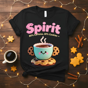 Spirit 80% Caffeine 20% Cookies Christmas Meme Funny Tee – Funny holiday t-shirt for coffee and cookie lovers, perfect Christmas meme shirt.