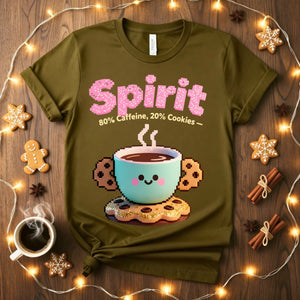 Spirit 80% Caffeine 20% Cookies Christmas Meme Funny Tee – Funny holiday t-shirt for coffee and cookie lovers, perfect Christmas meme shirt.