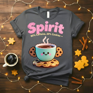 Spirit 80% Caffeine 20% Cookies Christmas Meme Funny Tee – Funny holiday t-shirt for coffee and cookie lovers, perfect Christmas meme shirt.