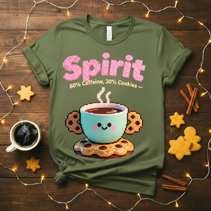 Spirit 80% Caffeine 20% Cookies Christmas Meme Funny Tee – Funny holiday t-shirt for coffee and cookie lovers, perfect Christmas meme shirt.