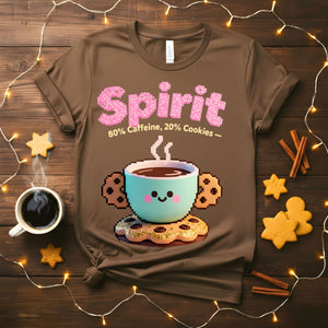 Spirit 80% Caffeine 20% Cookies Christmas Meme Funny Tee – Funny holiday t-shirt for coffee and cookie lovers, perfect Christmas meme shirt.