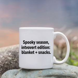“Introvert Halloween meme ceramic mug with spooky design”