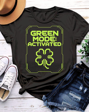 St. Patrick's Green Mode Activated T-Shirt with toggle switch on model