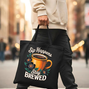 Stay Brewed Tote Bag by Memez Store – funny coffee lovers eco tote