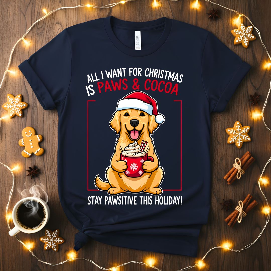 Stay Pawsitive Christmas funny animal pun t-shirt