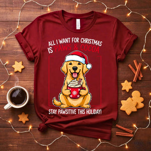 Stay Pawsitive Christmas funny animal pun t-shirt