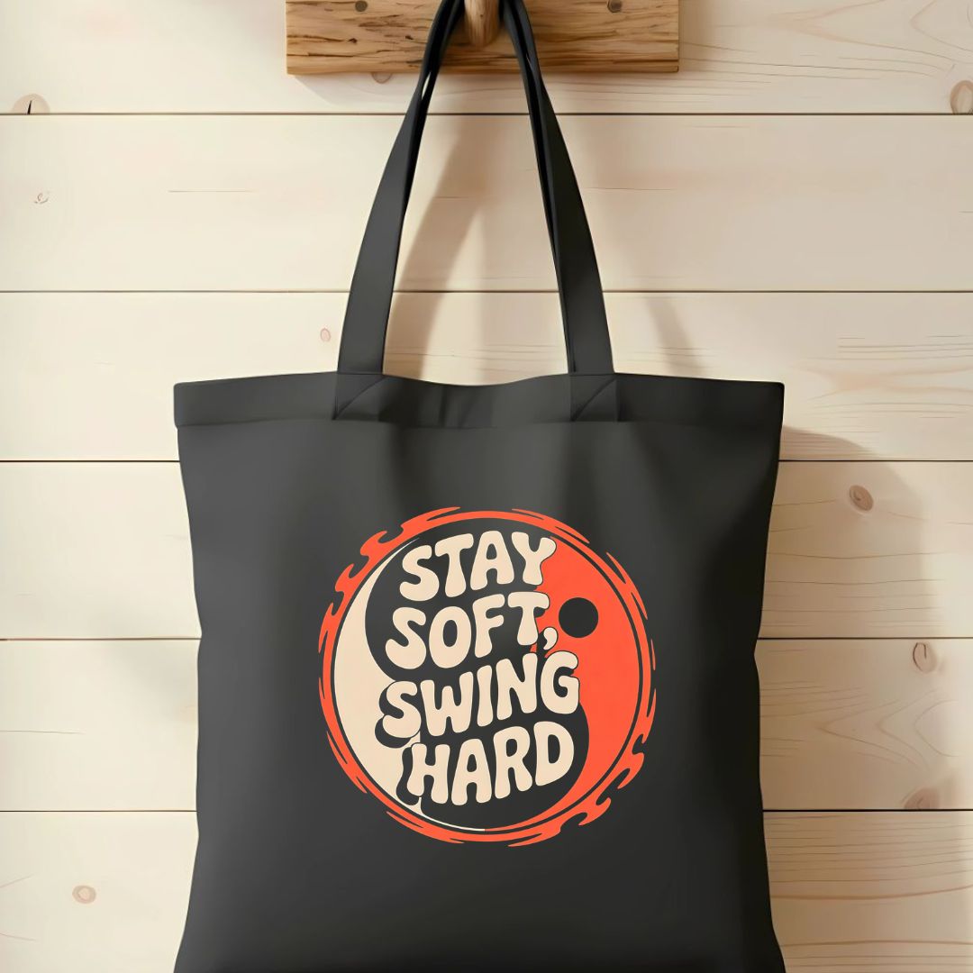 Stay Soft Swing Hard Motivational Tote Bag by Memez Store