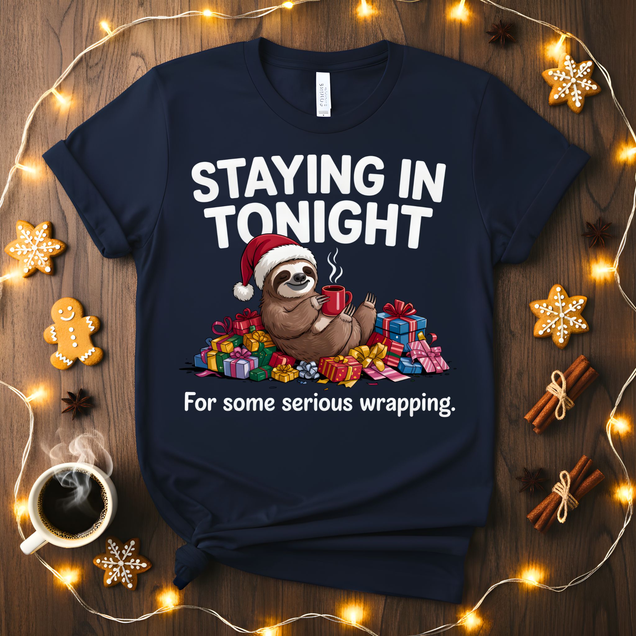 βStaying In Tonight Christmas Meme Funny Tee β funny introvert Christmas t-shirt for cozy holidays.β