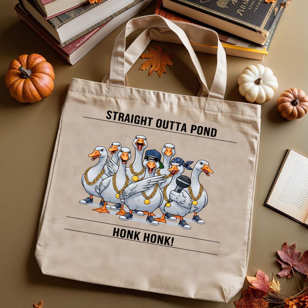 Straight Outta A Pond Tote Bag with cool cartoon frog design