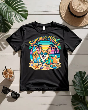 Summer vibes tee retro script sunburst graphic