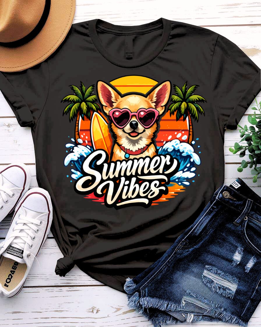 Summer vibes tee smiling sun graphic front view