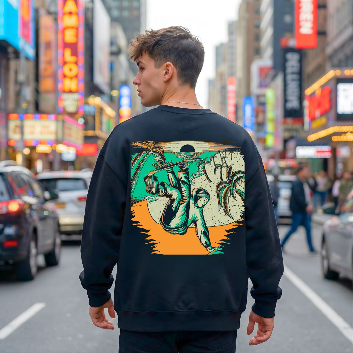 Unisex sunset-inspired graphic crewneck sweatshirt