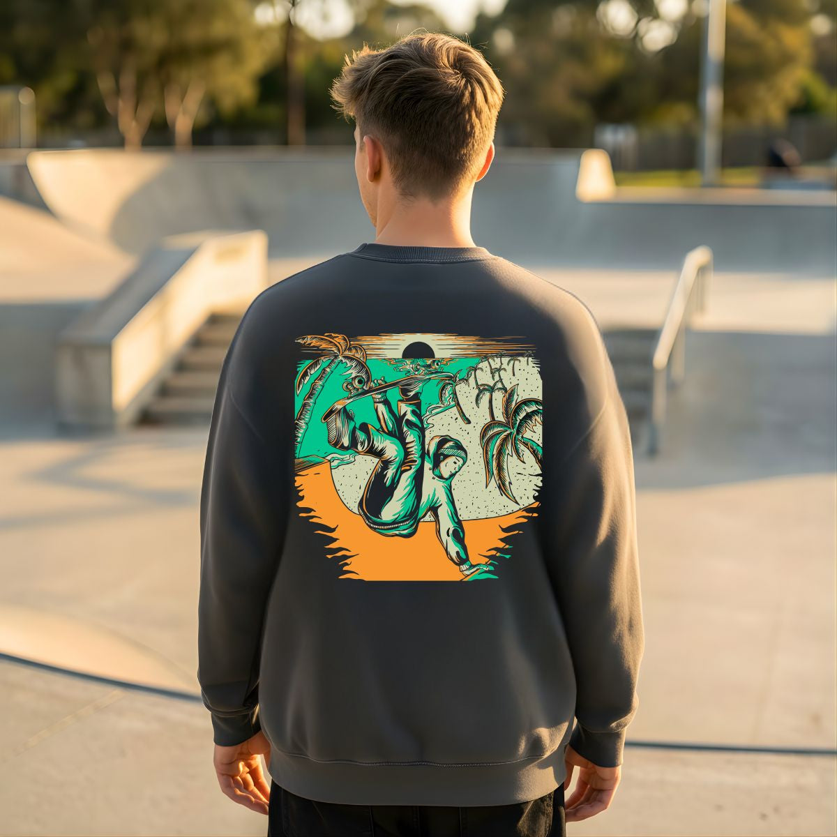 Unisex sunset-inspired graphic crewneck sweatshirt