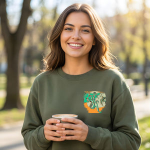 Unisex sunset-inspired graphic crewneck sweatshirt