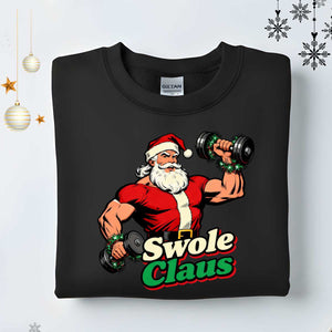 Swole Claus Gym Christmas Sweatshirt – funny fitness Santa lifting weights holiday meme sweatshirt by Memez.Store.