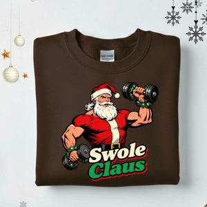 Swole Claus Gym Christmas Sweatshirt – funny fitness Santa lifting weights holiday meme sweatshirt by Memez.Store.