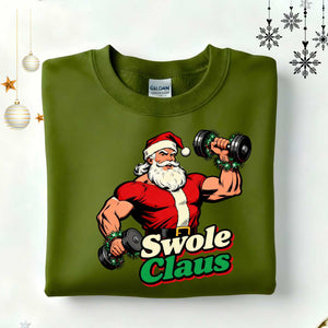 Swole Claus Gym Christmas Sweatshirt – funny fitness Santa lifting weights holiday meme sweatshirt by Memez.Store.