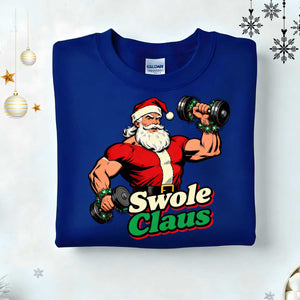 Swole Claus Gym Christmas Sweatshirt – funny fitness Santa lifting weights holiday meme sweatshirt by Memez.Store.